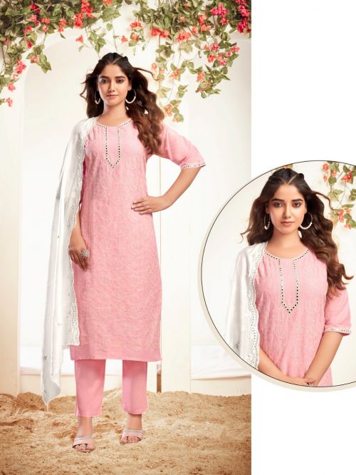 Maa Saanvi Embroidery Work Cotton Readymade Kurti With Bottom Dupatta Set