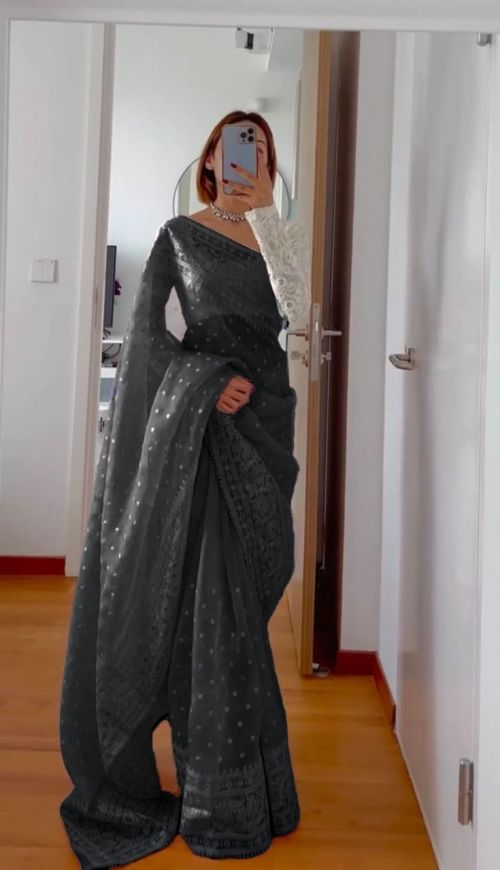 Juhi 350 Embroidery Work Organza Silk Saree Collection