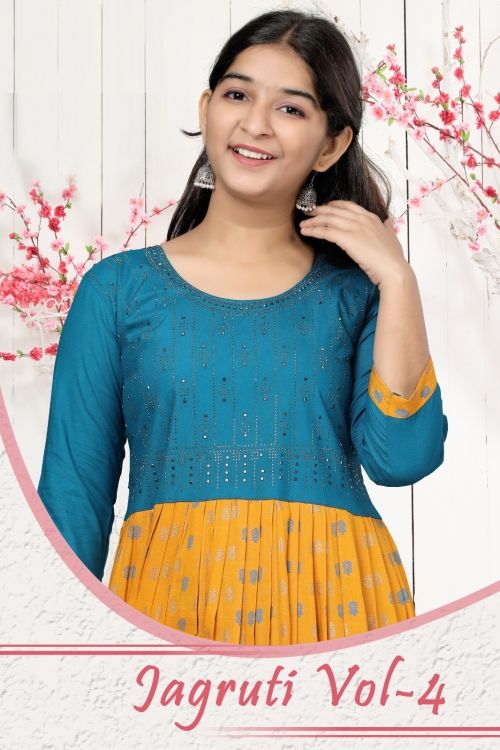 Jagruti Vol 4 Kids Wear Rayon Long Anarkali Kurti
