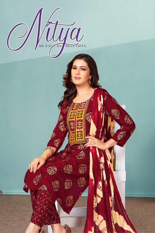 Golden Nitya Vol 1 Embroidery Designer Kurti Bottom With Dupatta