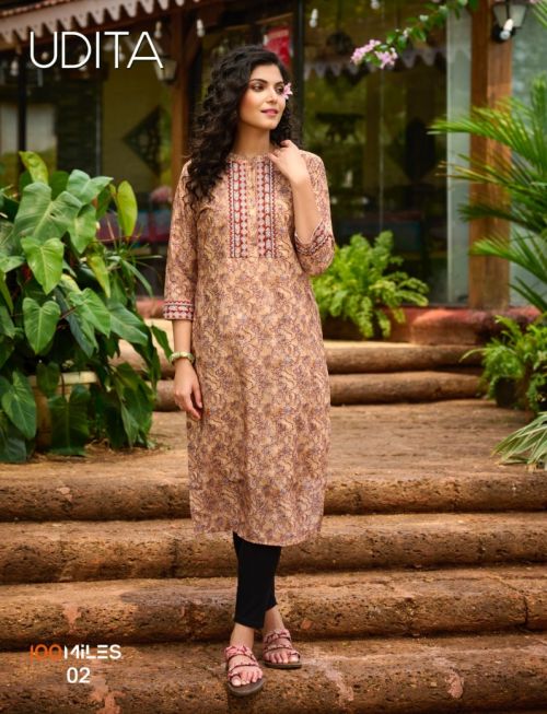 100 Miles Udita Embroidered Digital Printed Casual Wear Kurti Collection
