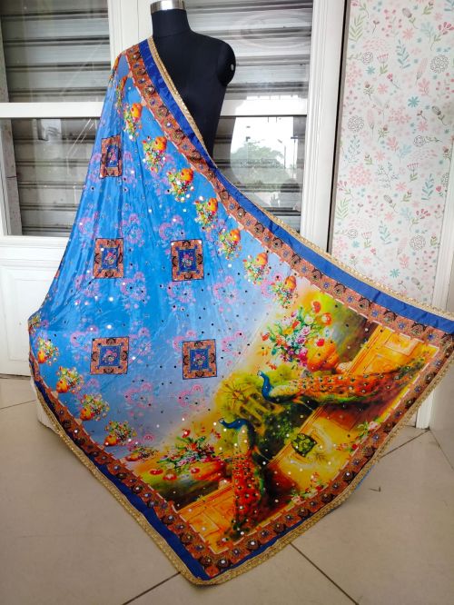 Multicolor Designer Mirror And Pearl Work Printed Dupatta Collection