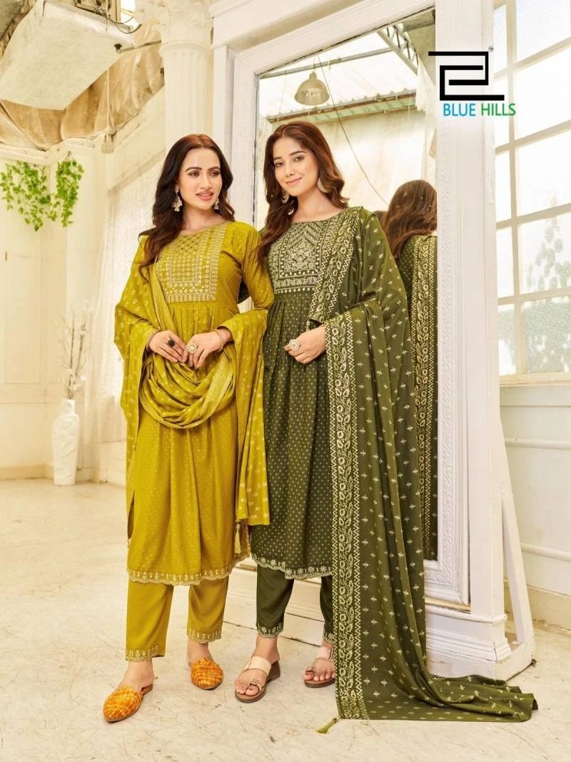 Blue Hills Trend Capture Embroidery Naira Cut Kurti Bottom With Dupatta