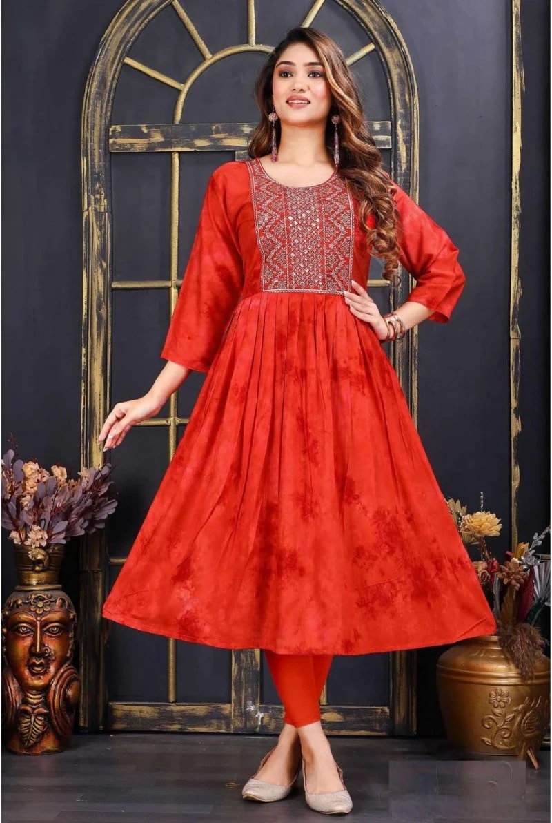 Jlf Aarna V1 Rayon Anarkali Embroidery Long Kurtis Wholesalers