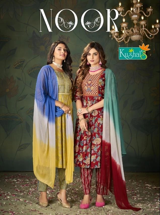 Kushals Noor Printed Naira Cut Kurti Bottom With Dupatta Collection