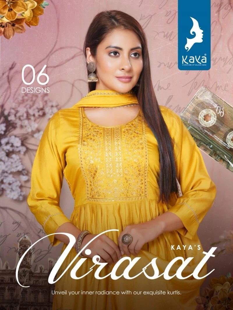 Kaya Virasat Silk Latest Naira Cut Kurti Pant With Dupatta Set