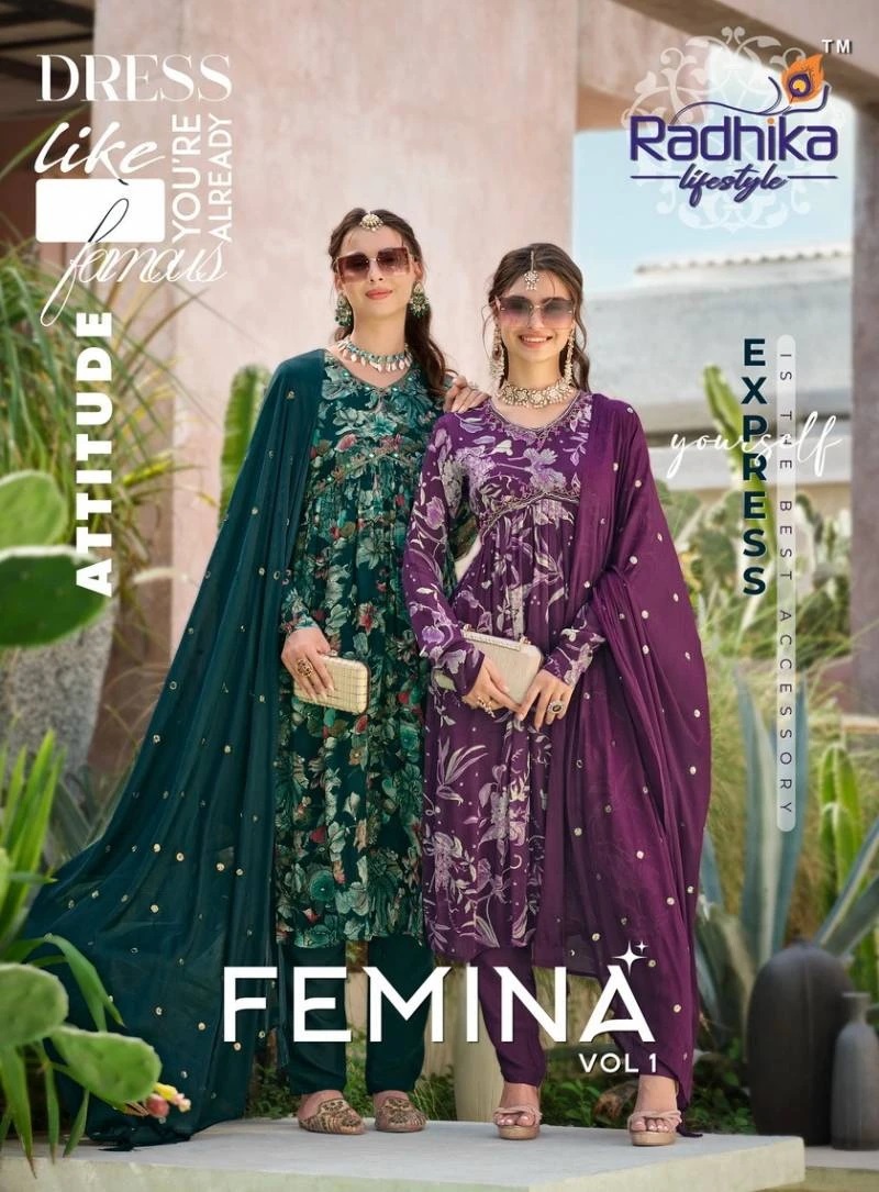 Radhika Femina Vol 1 Alia Cut Kurti Pant With Dupatta Collection Wholesale