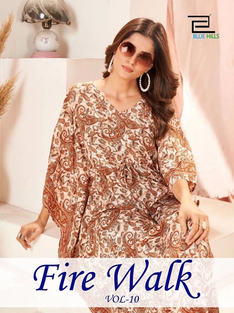 Blue Hills Fire Walk Vol 10 Crepe Fancy Western Kaftan Kurti Collection