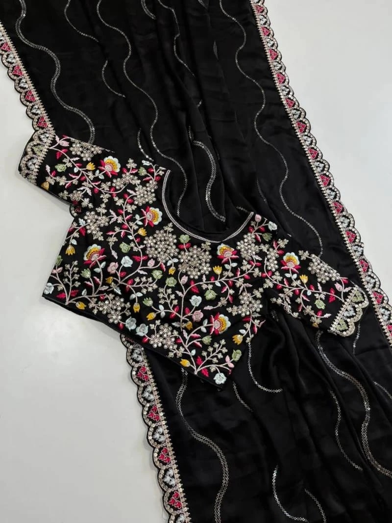3105 Beauftiful Silk Sequence Work Designer Saree With Blouse Collection