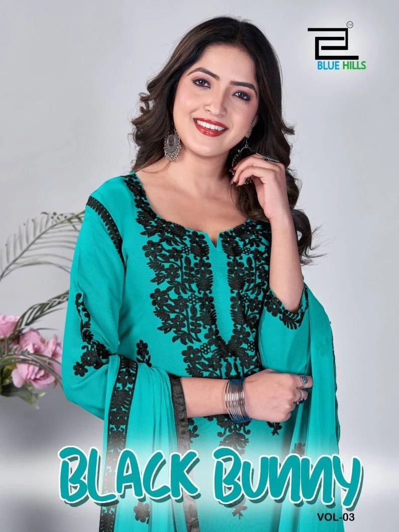Blue Hills Black Bunny Vol 03 Thread Work Kurti Bottom With Dupatta