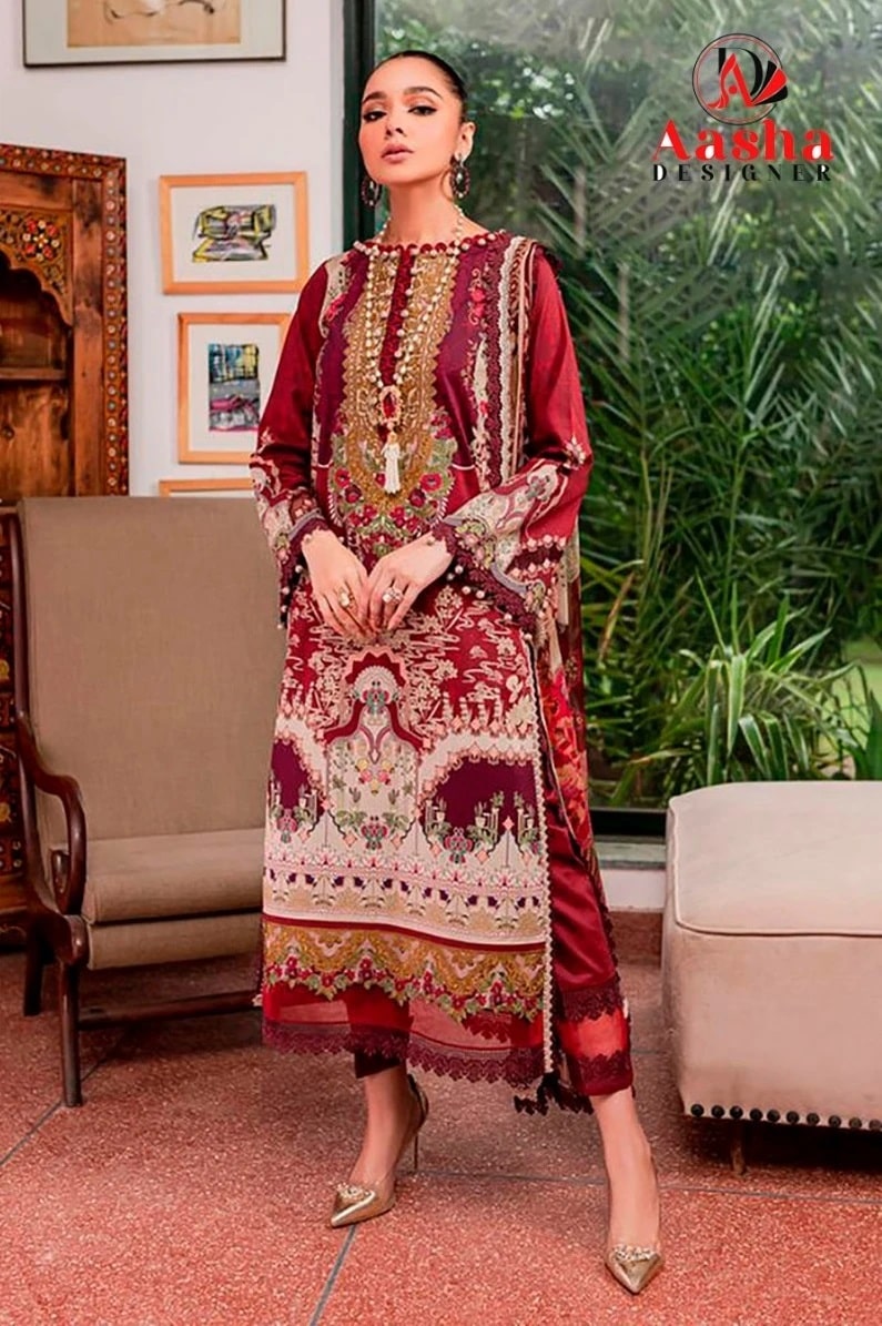 Aasha Needle Wonder Vol 8 Pakistani Suits Chiffon Dupatta