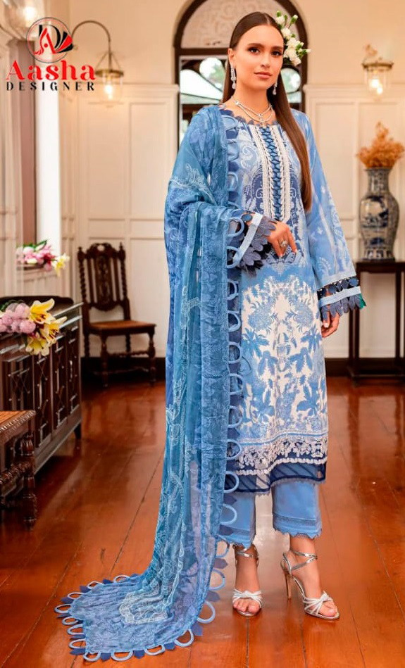 Aasha 1143 A And B Pakistani Salwar Kameez Chiffon Dupatta