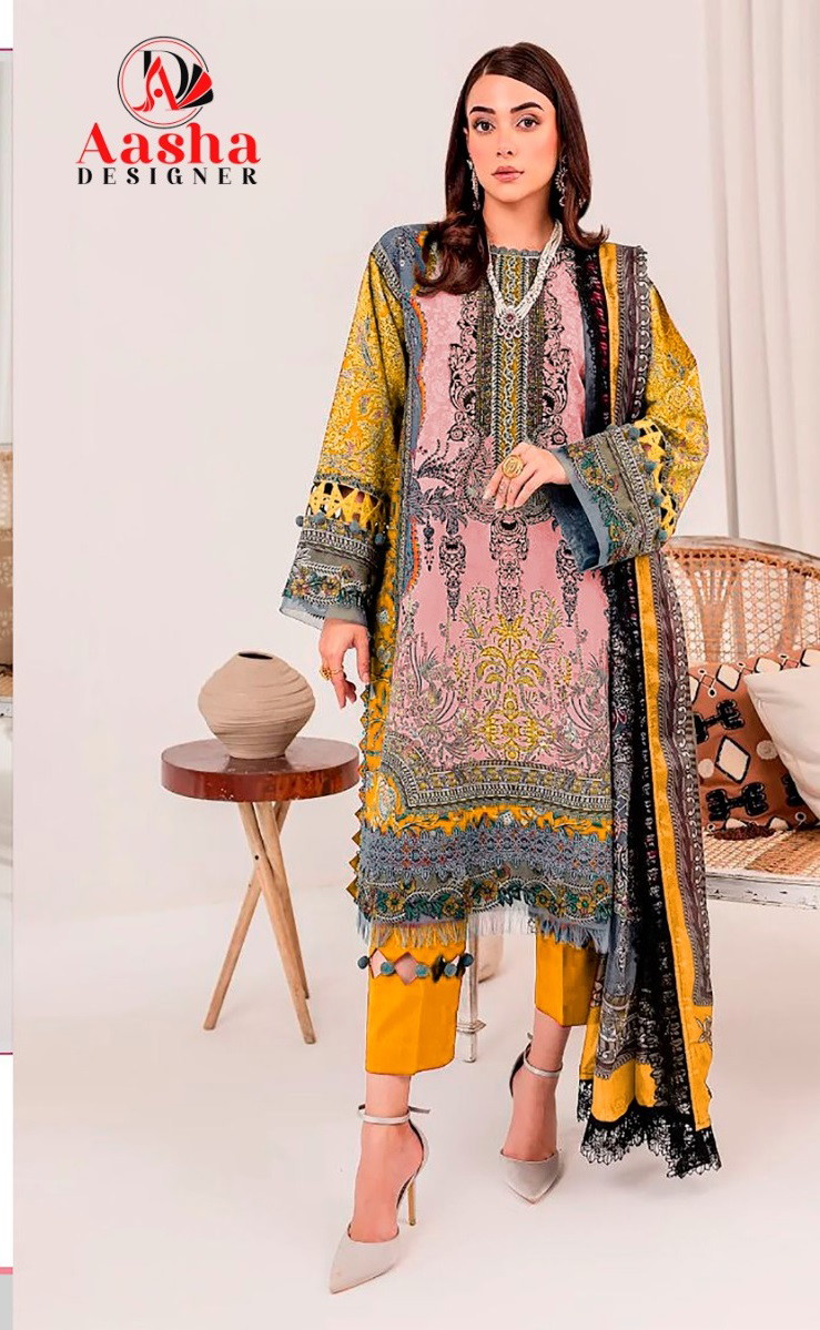 Aasha 1113 A And B Pakistani Salwar Kameez Cotton Dupatta