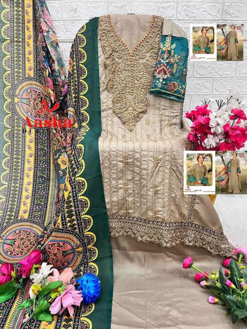 Aasha 1155 Pakistani Salwar Kameez Chiffon Dupatta