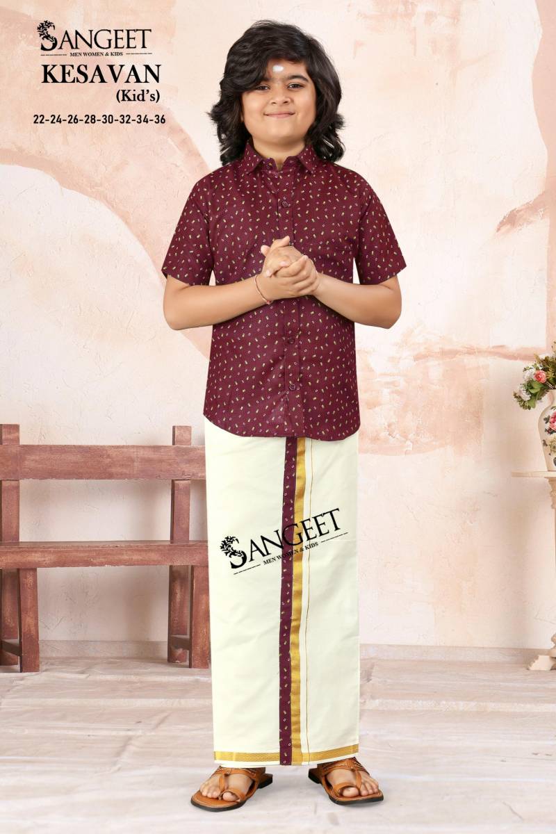 Sangeet Kesavan Slub Cotton Kids Wear Boys Shirt With Vesti Collection