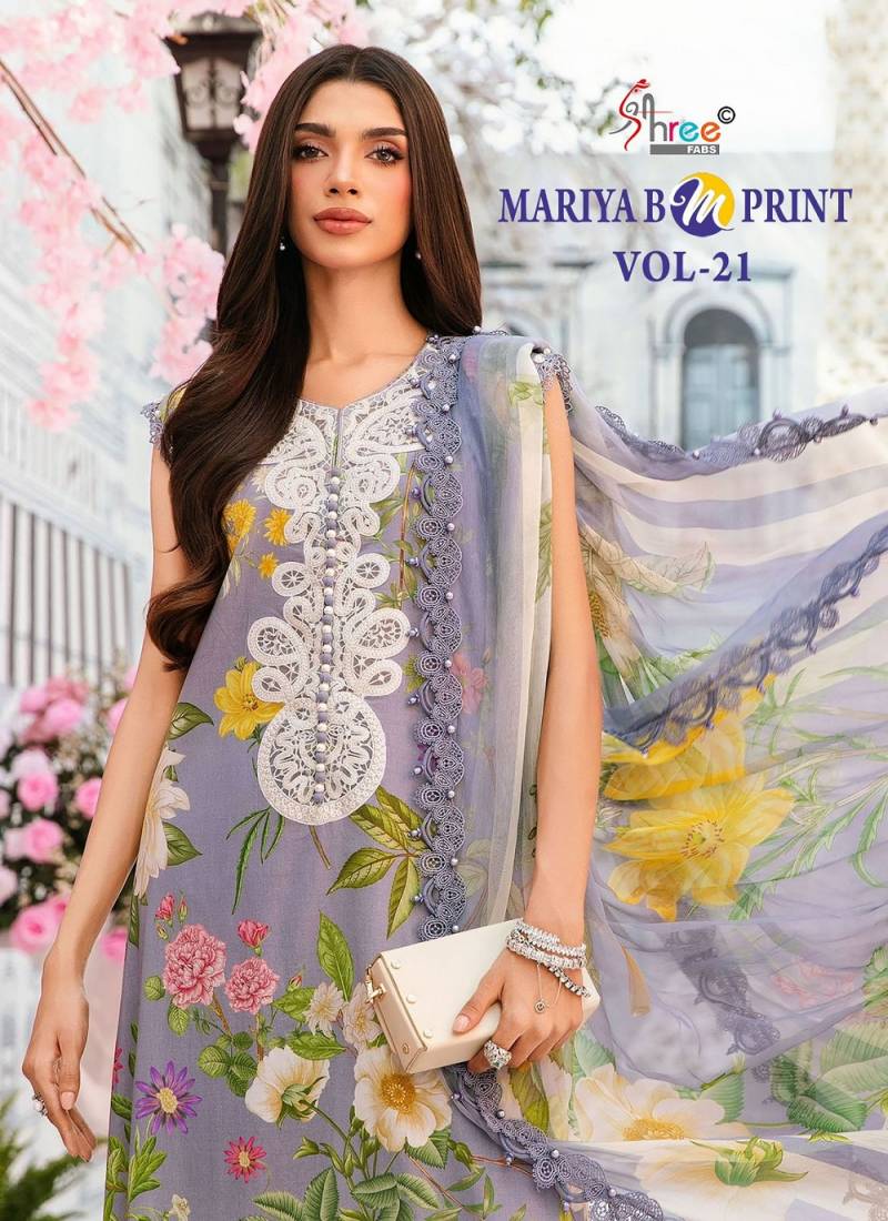 Shree Maria B M Print 21 Pakistani Suit Chiffon Dupatta Collection