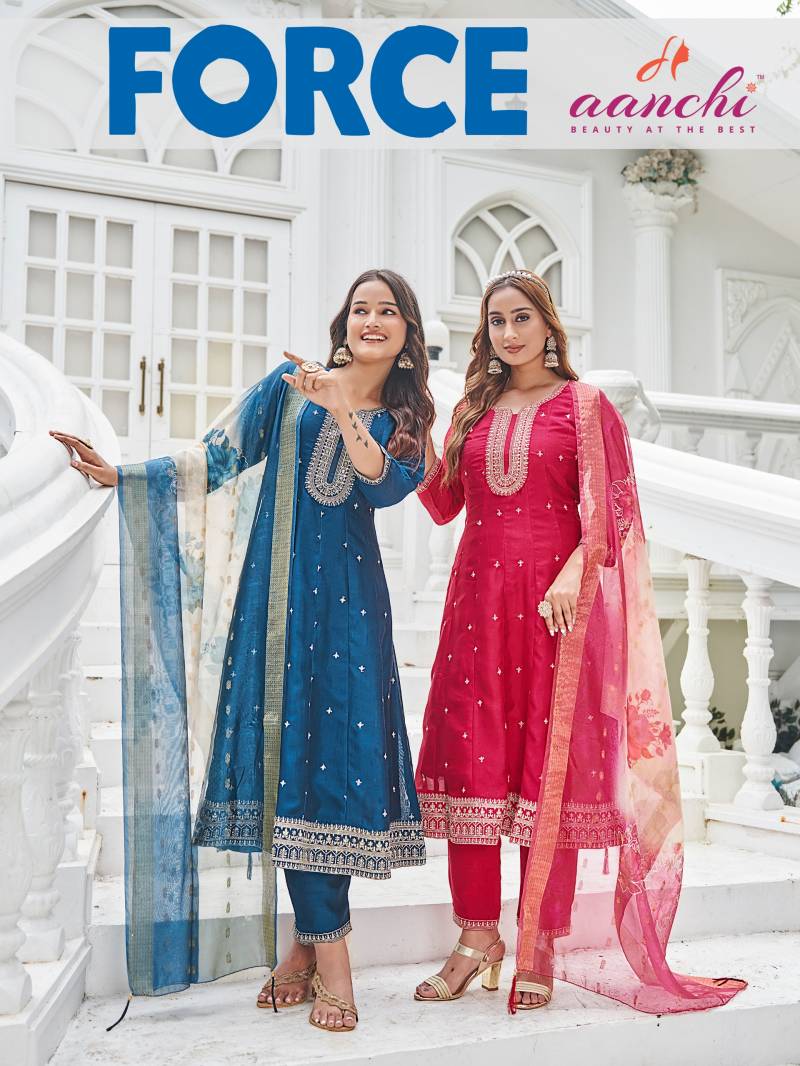 Aanchi Force Vichitra Silk Designer Kurti Bottom And Dupatta Collection