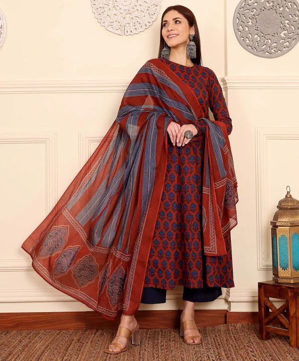 Dhruvi 347 Viscose Anarkali Kurti Bottom And Dupatta Collection