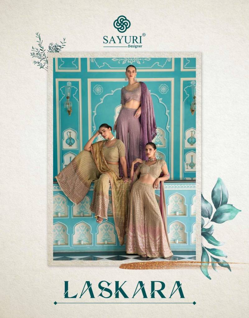 Sayuri Laskara Designer Top Plazzo And Dupatta Collection