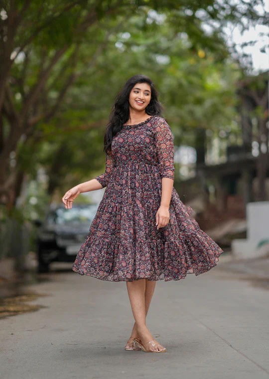 Fr Midi 1 Georgette Floral Printed Flared Kurti Collection