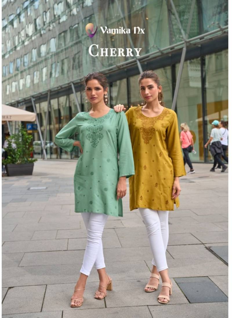 Vamika Nx Cherry Viscose Casual Wear Short Ladies Top Collection