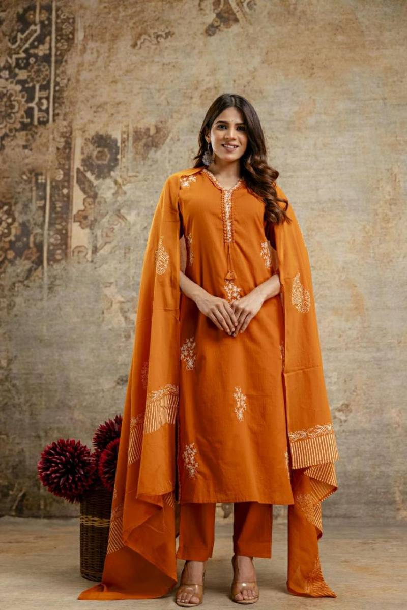 Naisha K 320 Cotton Kurti Pant And Dupatta Collection