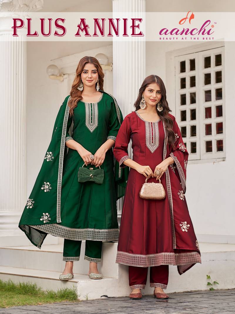 Aanchi Plus Annie Silk Anarkali Kurti Pant And Dupatta Collection
