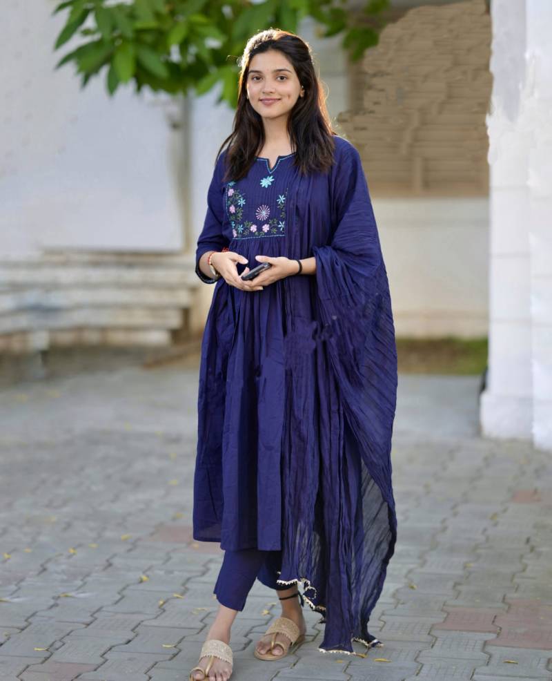 Dhruvi 357 Viscose Festive Wear Blue Kurti With Pant Dupatta Collection