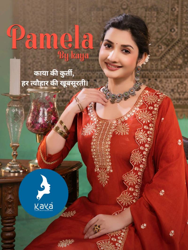 Kaya Pamela Roman Silk Designer Kurti Pant And Dupatta Collection