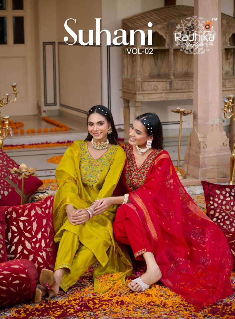 Radhika Suhani Vol 2 Embroidery Work Kurti Pant And Dupatta Collection