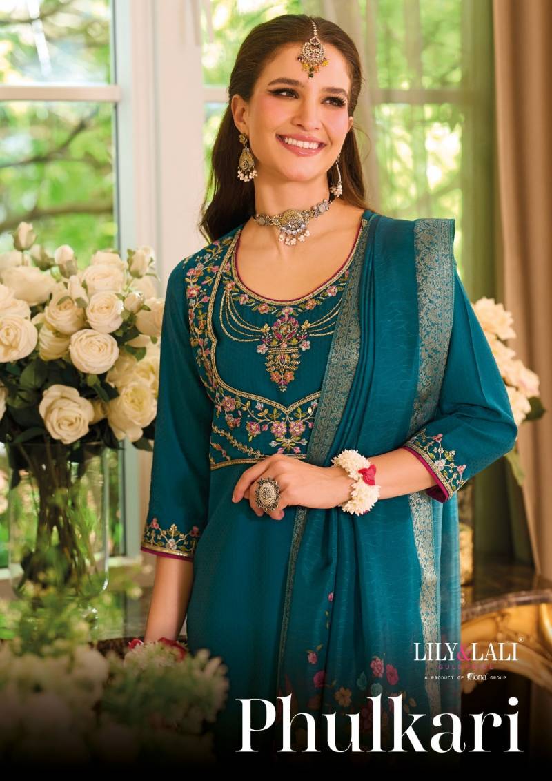Lily And Lali Phulkari Fancy Silk Designer Kurti Bottom With Dupatta Collection