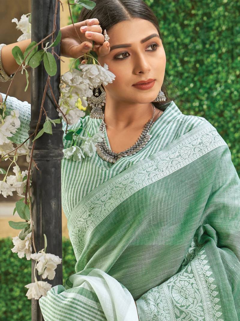 Ast Vaibhav Linen Lucknowi Border With Latkan Traditional Saree Collection
