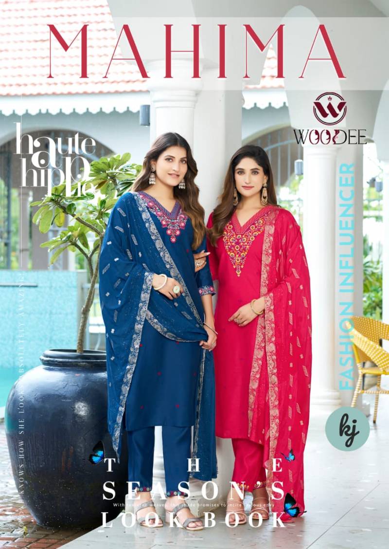 Woodee Mahima Thread Work Kurti Pant And Dupatta Collection