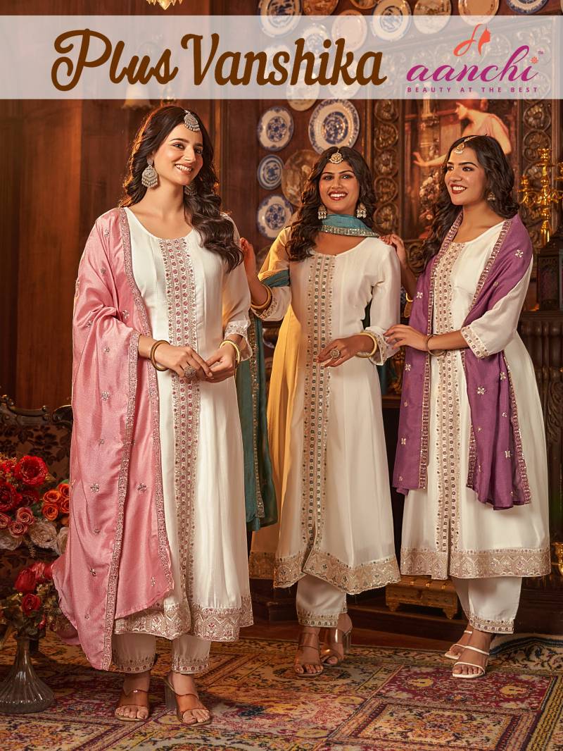 Aanchi Plus Vanshika Vichitra Silk Anarkali Kurti Pant With Dupatta Collection