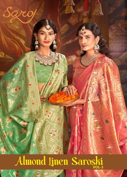 Saroj Almond Linen Saroski Vol 3 Linen Cotton Silk Saree Collection
