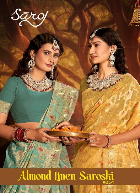 Saroj Almond Linen Saroski Vol 1 Linen Traditional Saree Collection
