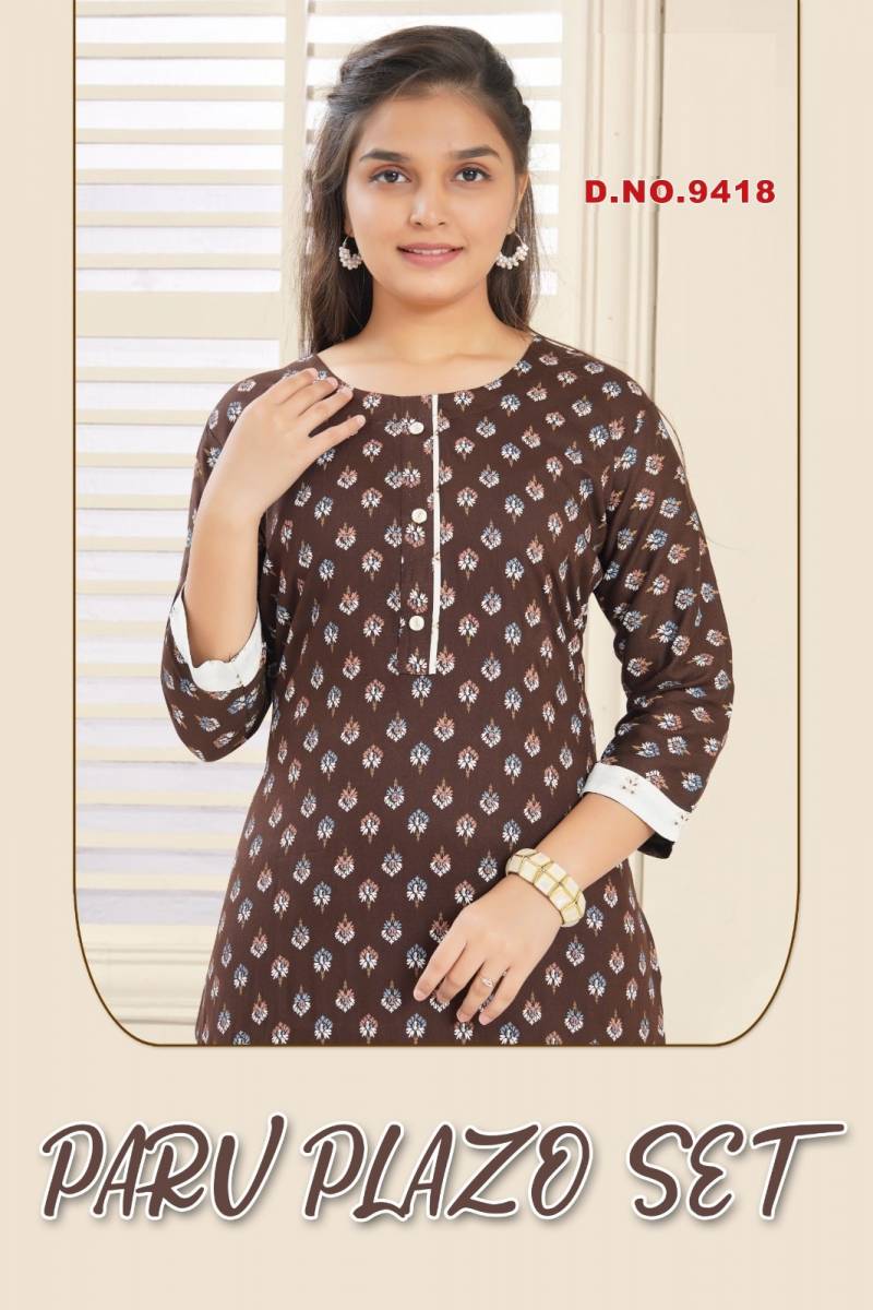 Paru Plazo Set 9418 Printed Kids Wear Kurti And Bottom Dupatta Collection