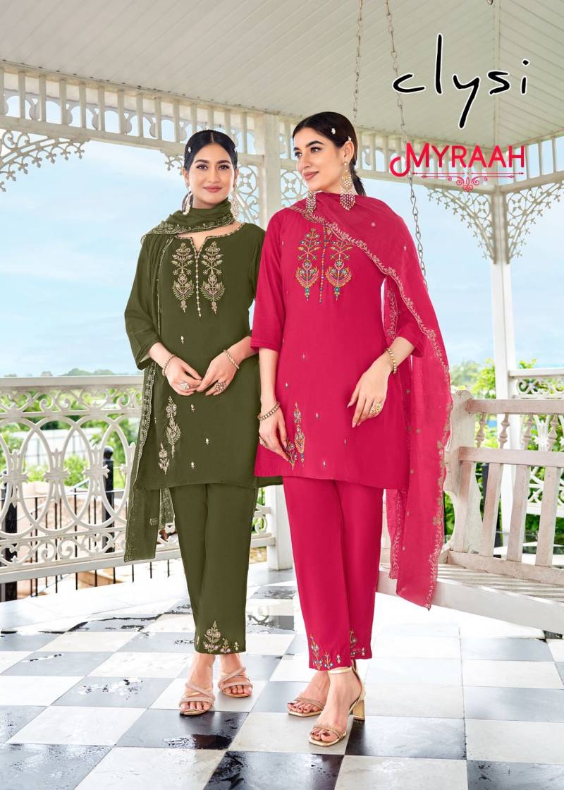 Clysi Myraah Designer Kurti Pant And Dupatta Collection