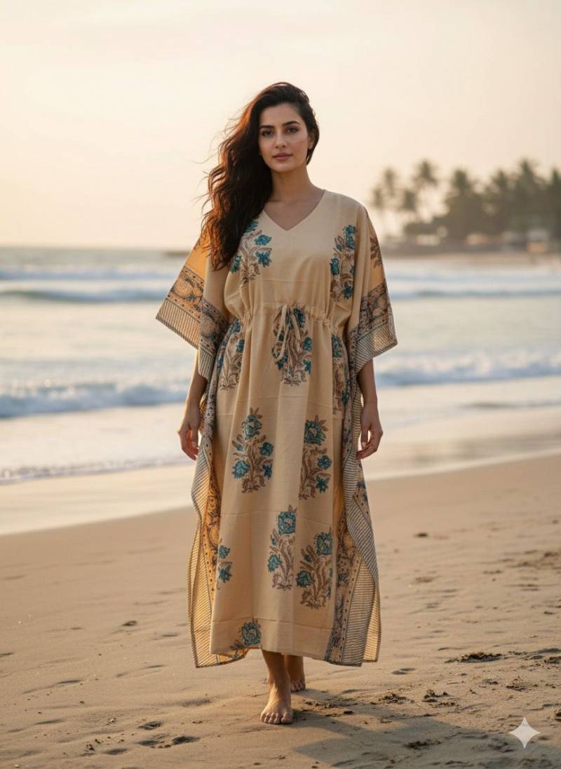 Naisha K 428 Hand Block Printed Cotton Slub Kaftan Collection