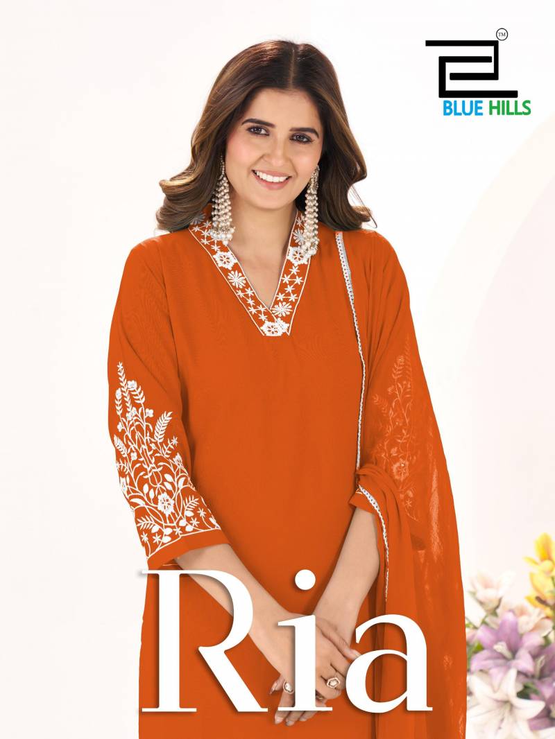 Blue Hills Ria Thread Work Kurti Pant And Dupatta Collection