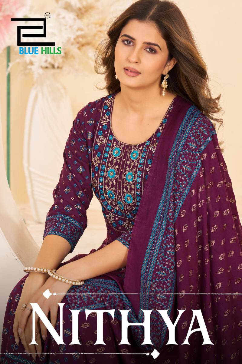 Blue Hills Nithya Rayon Anarkali Gown And Dupatta Collection