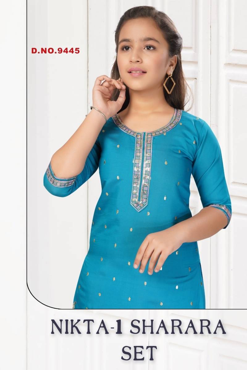 Nikta Vol 1 Sharara Set Roman Silk Kids Wear Salwar Suits Collection