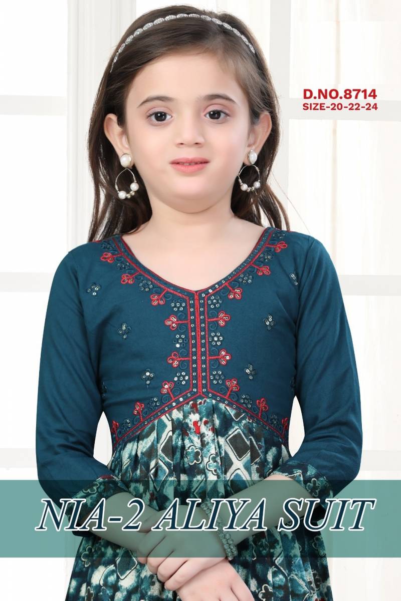 Nia Vol 2 Aliya Suit Printed Kids Wear Girls Kurti Pant And Dupatta Collection