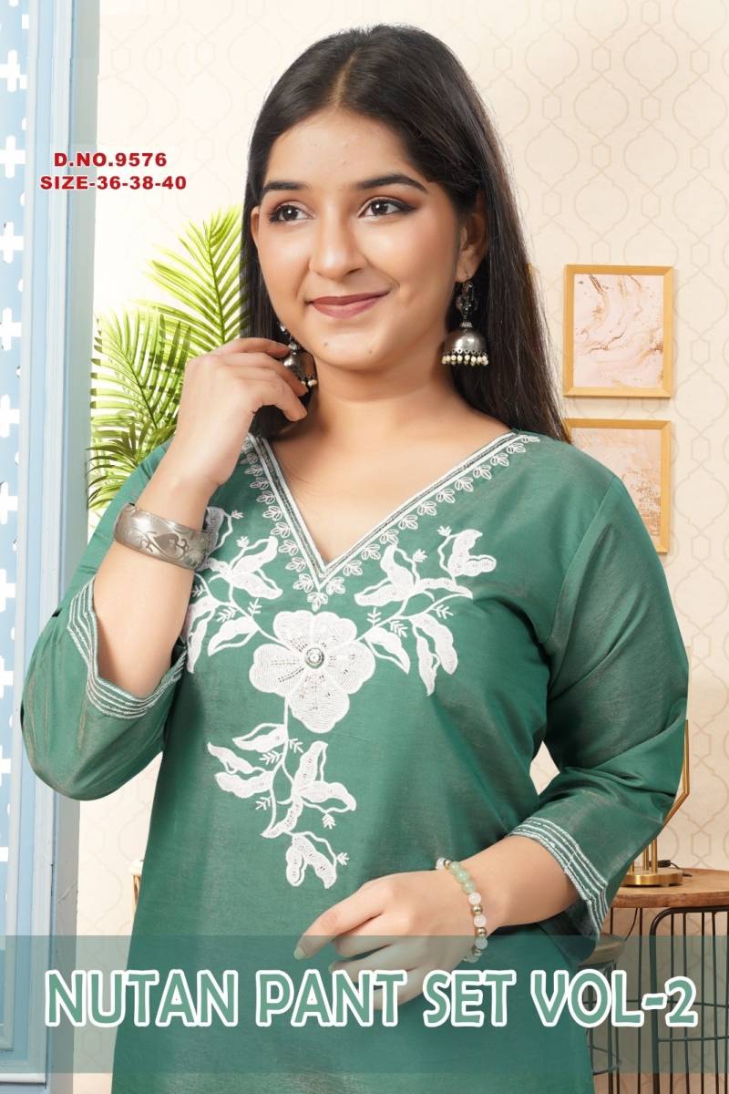 Nutan Pant Set Vol 2 Roman Silk Kids Wear Kurti Pant And Dupatta Collection