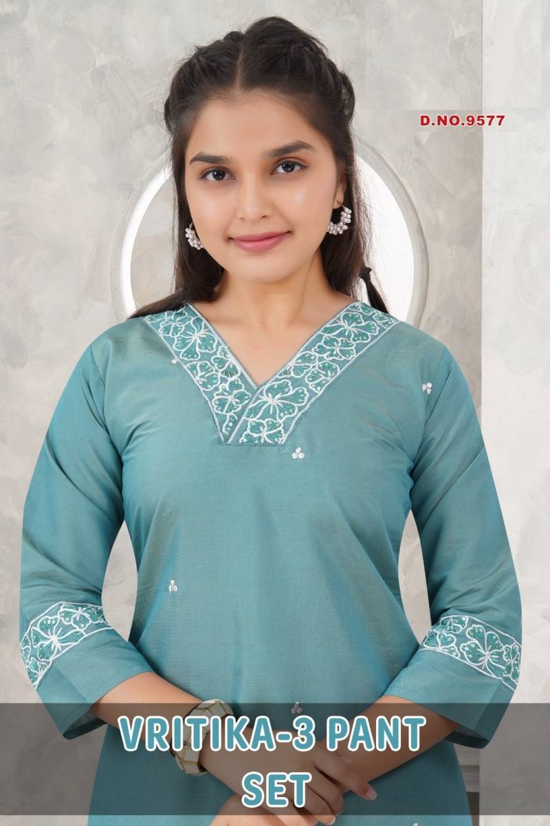 Vritika Vol 3 Pant Set Roman Kids Wear Kurti And Bottom Dupatta