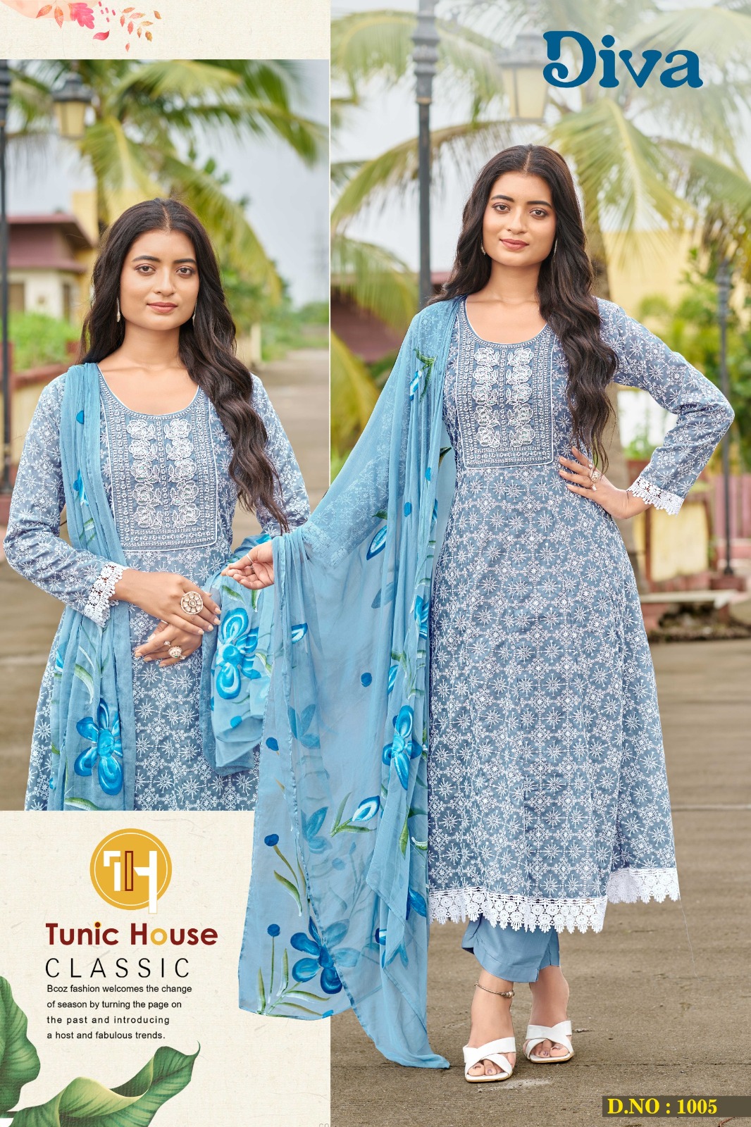 Tunic House Diva Schiffli Work Kurti With Bottom Dupatta Collection