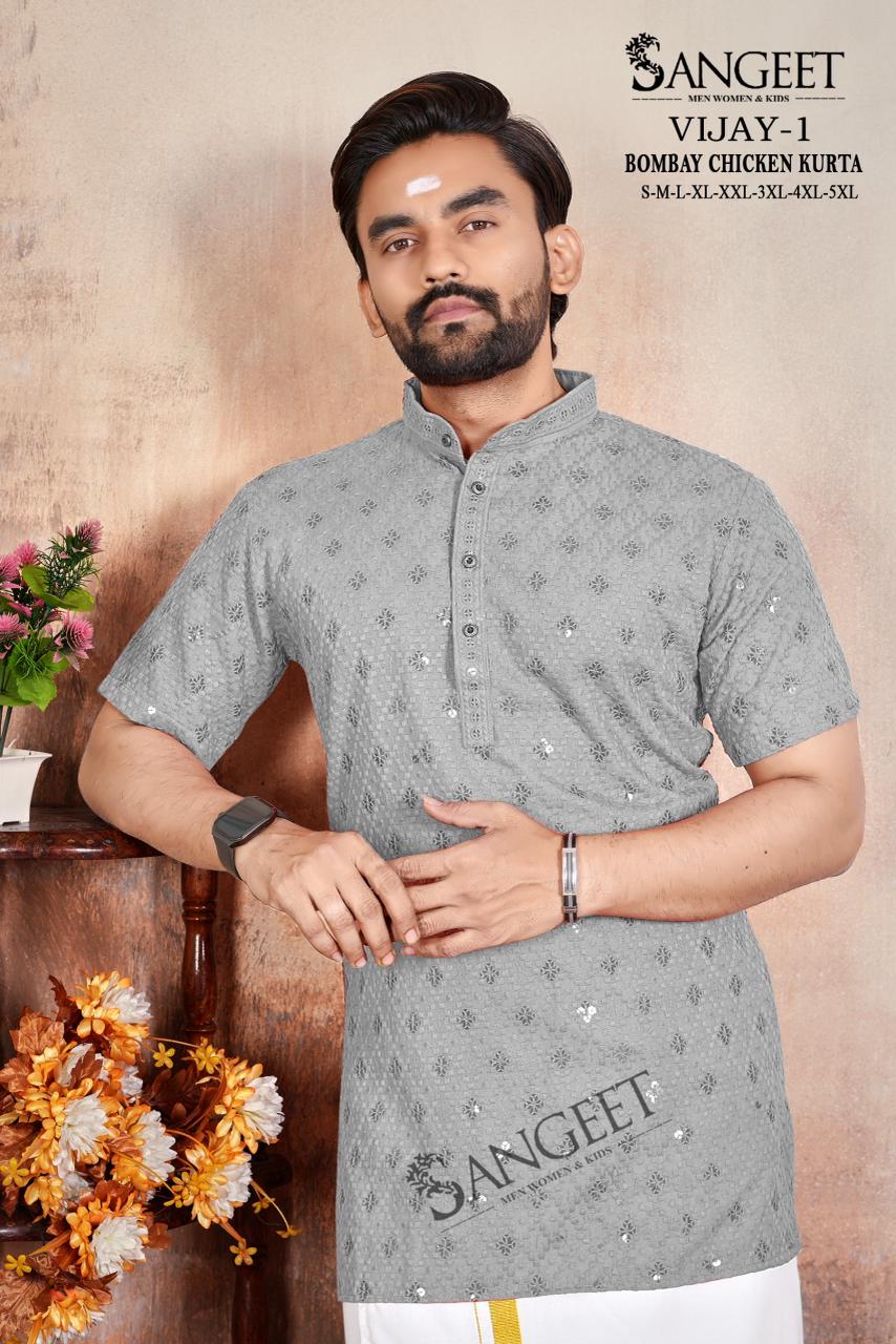 Sangeet Vijay Vol 1 Rayon Chicken schiffli Work Festive Wear Mens Kurta Collection