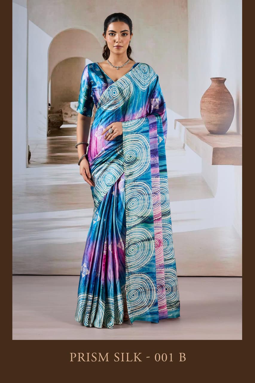 Prism Silk 001 A To F Party Wear Hand Prism Printed Saree Collection