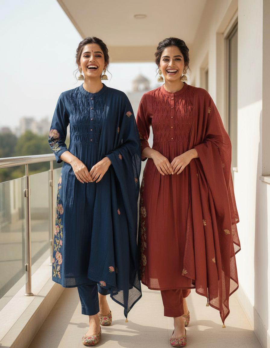 Naisha K 527 Embroidery Anarkali Kurti Pant And Dupatta Collection