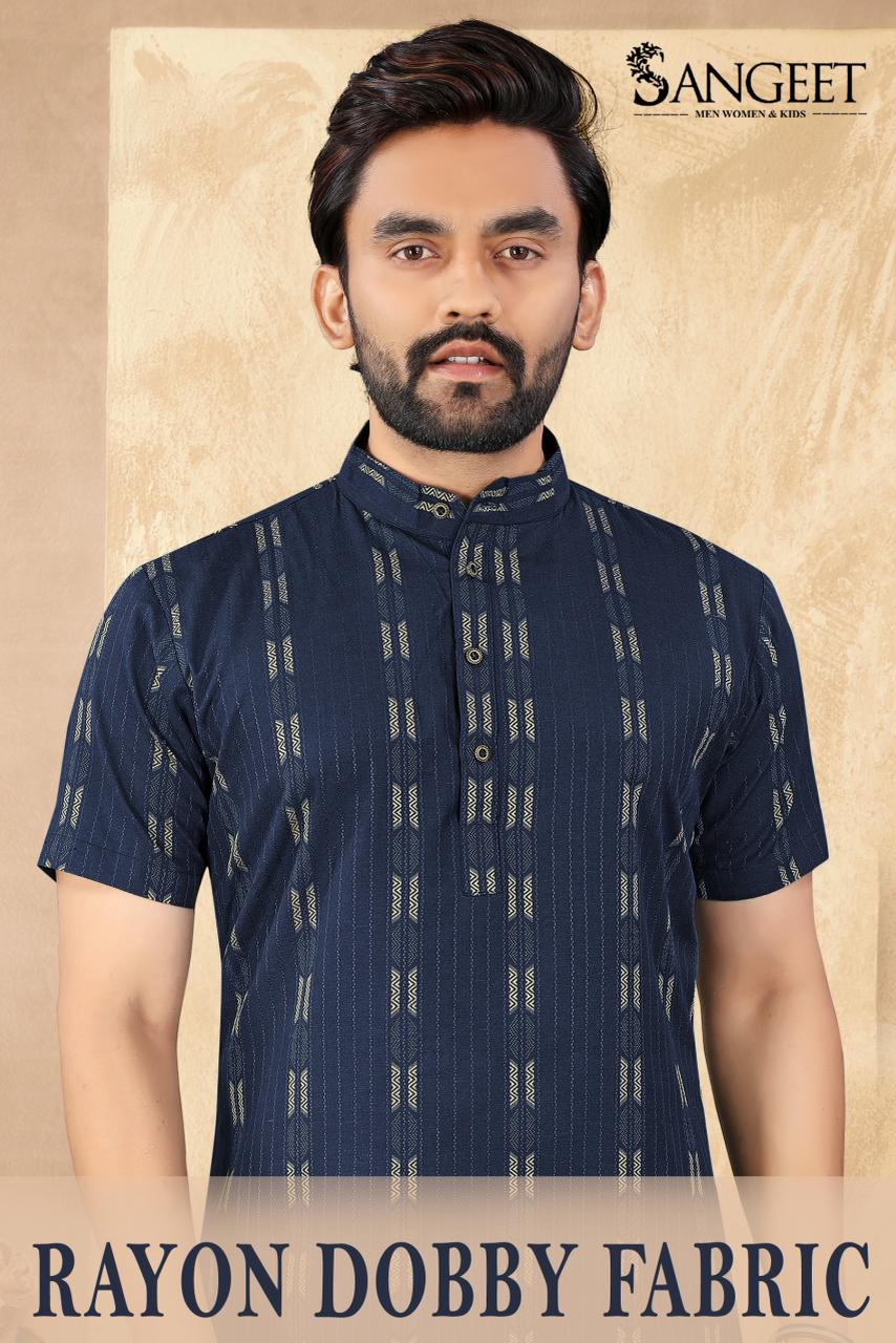 Sangeet Rayon Half Sleeves Short Kurta Mens Wear